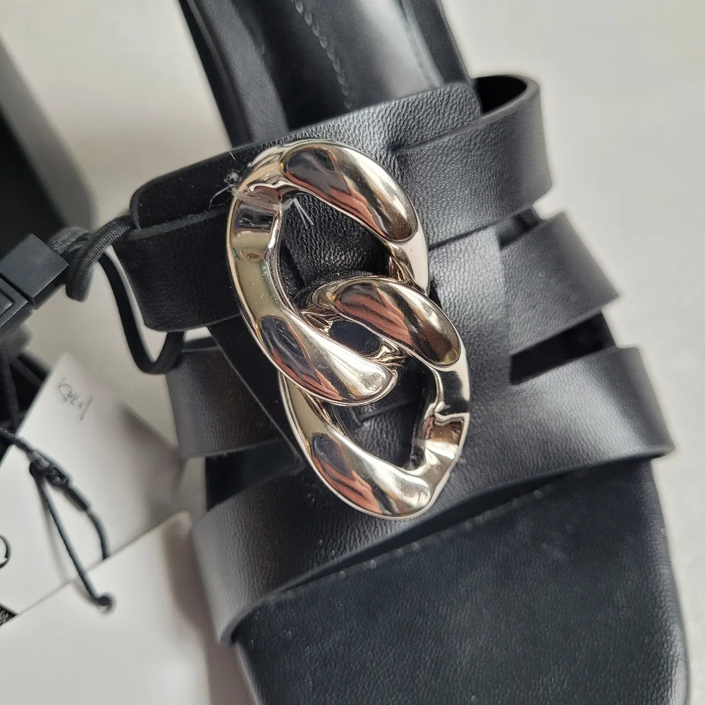 NWT Zara Chunky Black Platform Sandals with Chain Detail High Heels Size 8 - Picture 11 of 16